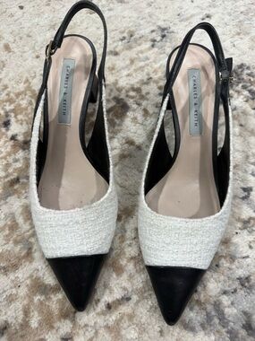 Charles & Keith Black and White Pointed Slingback Pumps